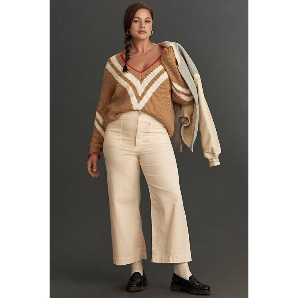 NWT Anthropologie Colette Cropped Wide-Leg Corduroy Pants 20W Ivory Cream